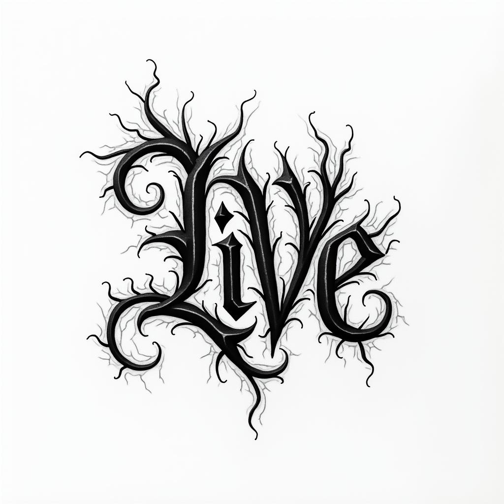 My livetext-based tattoo, gothic font ultra-realistic, perfectly placed, high-quality font design, photo-realistic shading, 8k, high quality, finely detailed typography - Variation 4