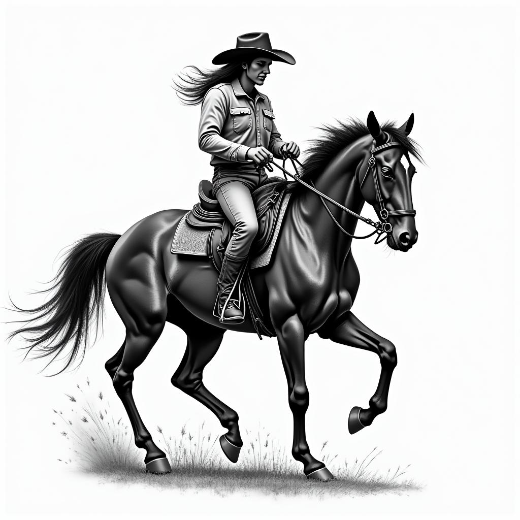 Love for western ridingin authentic tattoo style, incorporating traditional modifications, bold black outlines, solid color fills, featuring classic authentic elements - Variation 6