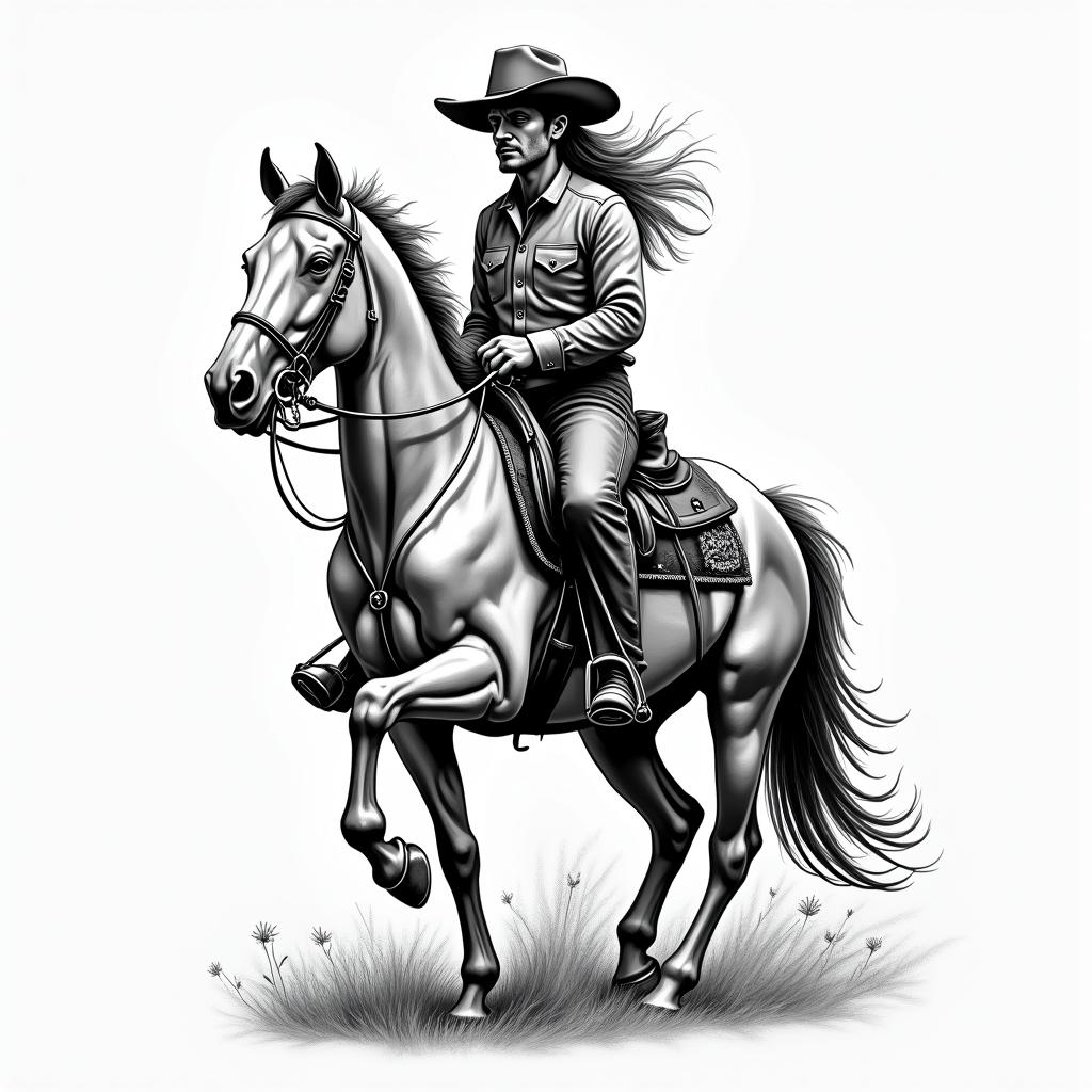 Love for western ridingin authentic tattoo style, incorporating traditional modifications, bold black outlines, solid color fills, featuring classic authentic elements - Variation 8