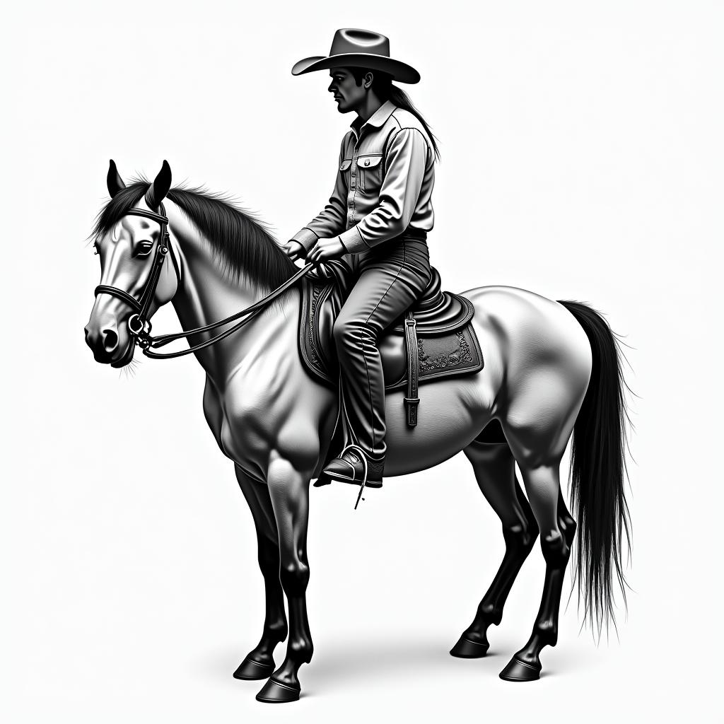 Love for western ridingin authentic tattoo style, incorporating traditional modifications, bold black outlines, solid color fills, featuring classic authentic elements - Variation 7