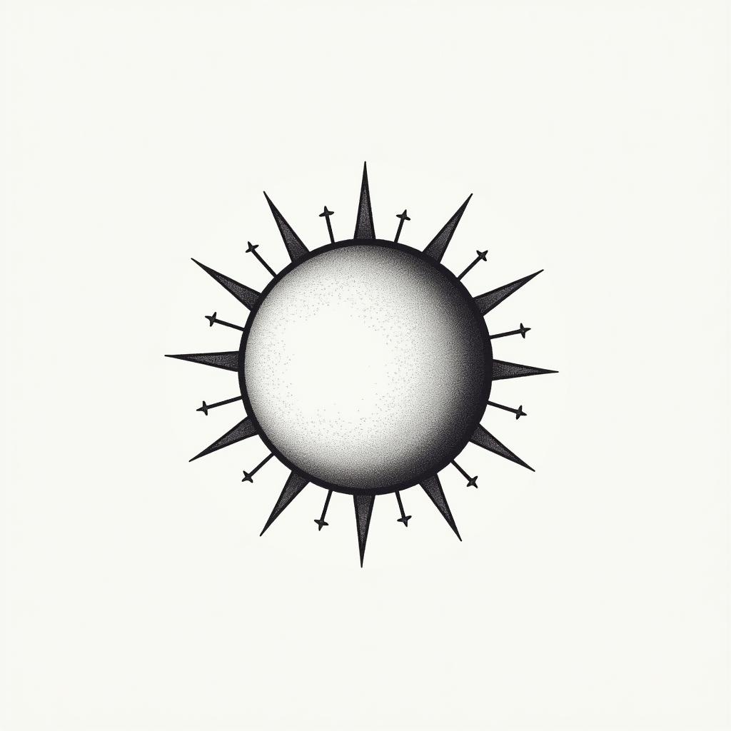 Simple sun and moonin minimalist style tattoo, featuring simple shapes and fine lines, with minimal shading and details, tiny triangles, creating a sense of balance and harmony