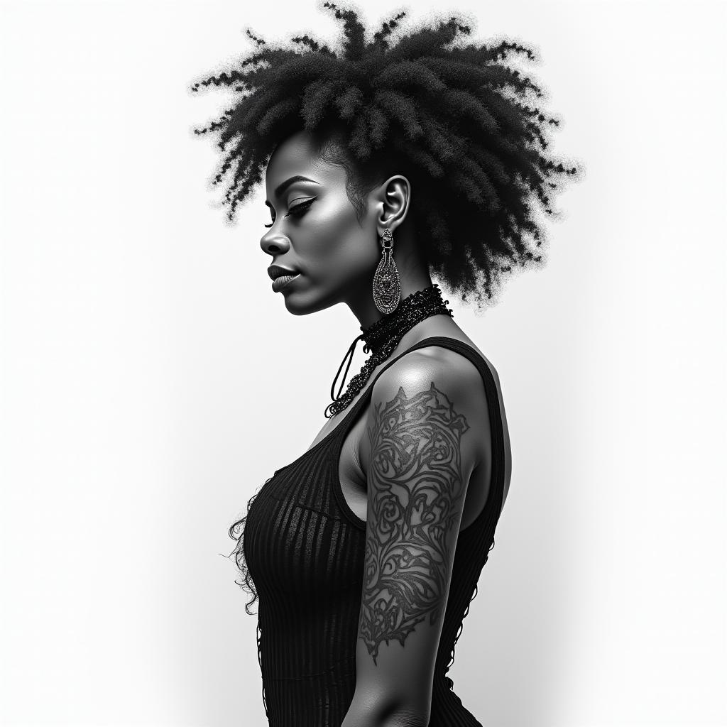 Urban African American witchhigly detailed tattoo