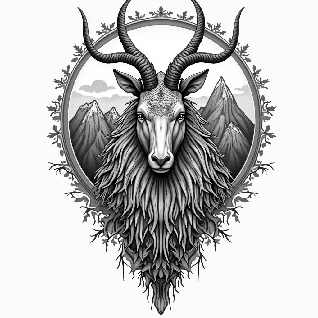 Simona Capricorn nature mountain nordic gods lovehigly detailed tattoo - Variation 2