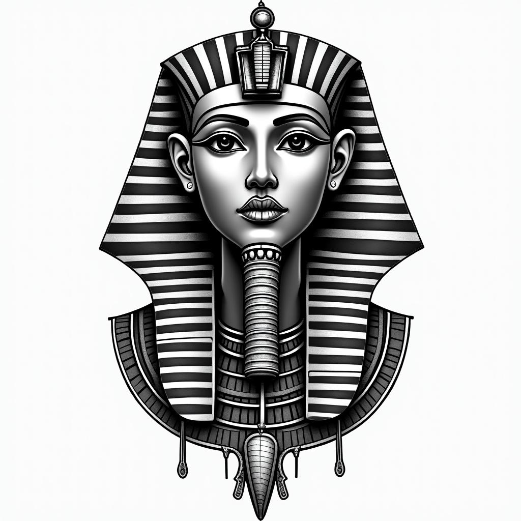 I’m from Trinidad and Tobago grew up in Canada zodiac sign is Capricorn I’m half East Indian decent and blackin egyptian style tattoo, bold elements of ancient egyptian culture including a portrait of an Egyptian pharaoh with detailed facial features, in hieroglyphs and symbolic imagery, eye of horus, ankh symbol, scarab beetle - Variation 3