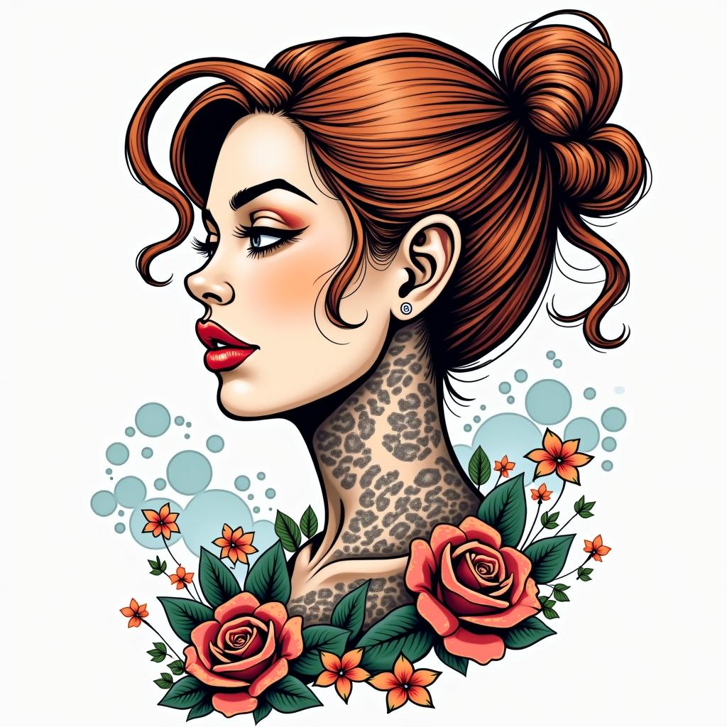 Christina Sagittarius Germanyin pop art style tattoo, featuring bold and vibrant colors, exaggerated outlines, iconic imagery, inspired by comic books and speech bubbles, comic book characters, retro pop culture - Variation 3