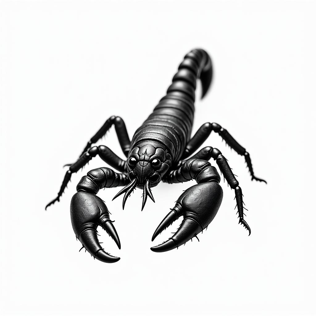 Scorpion with sharp and detailed pincerstext-based tattoo, gothic font ultra-realistic, perfectly placed, high-quality font design, photo-realistic shading, 8k, high quality, finely detailed typography