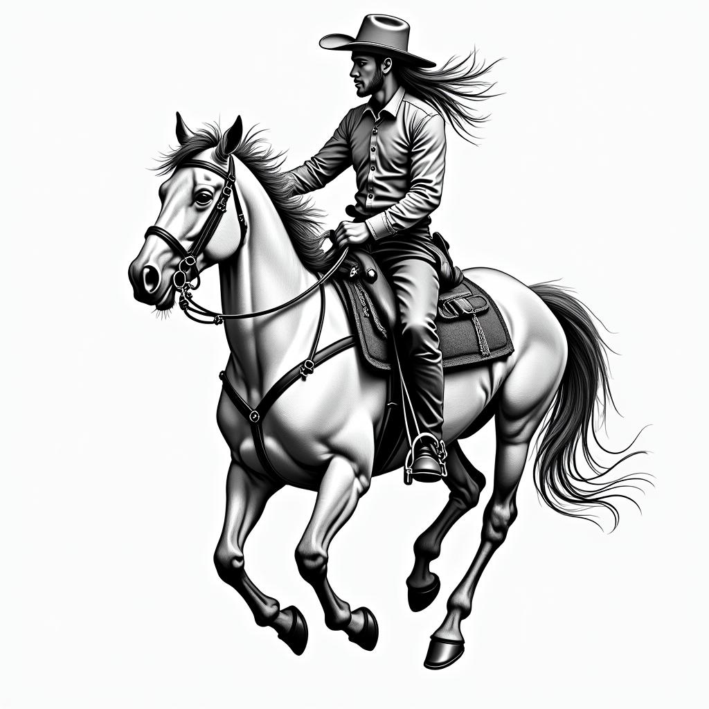 Love for western ridingin authentic tattoo style, incorporating traditional modifications, bold black outlines, solid color fills, featuring classic authentic elements - Variation 3