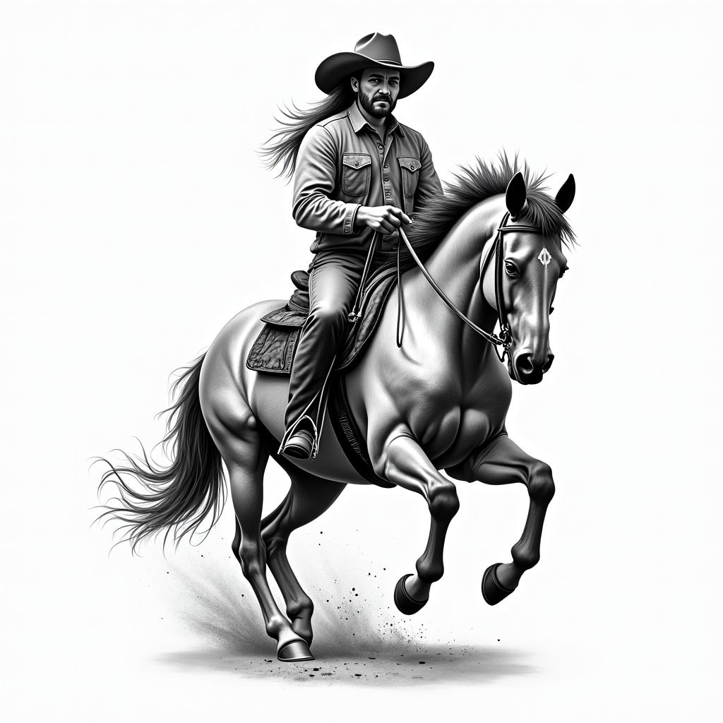 Love for western ridingin authentic tattoo style, incorporating traditional modifications, bold black outlines, solid color fills, featuring classic authentic elements - Variation 2