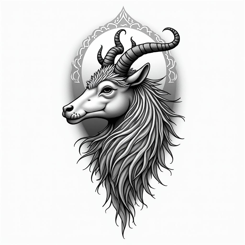 Simona Capricorn nature mountain nordic godstext-based tattoo, japanese font ultra-realistic, perfectly placed, high-quality font design, photo-realistic shading, 8k, high quality, finely detailed typograph - Variation 3