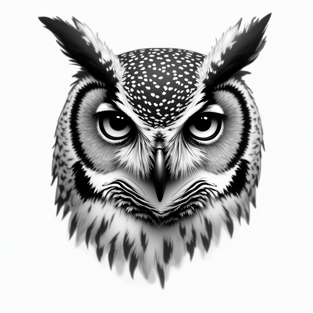 half of an owls facein portrait tattoo style, featuring a highly realistic and detailed depiction - Variation 4