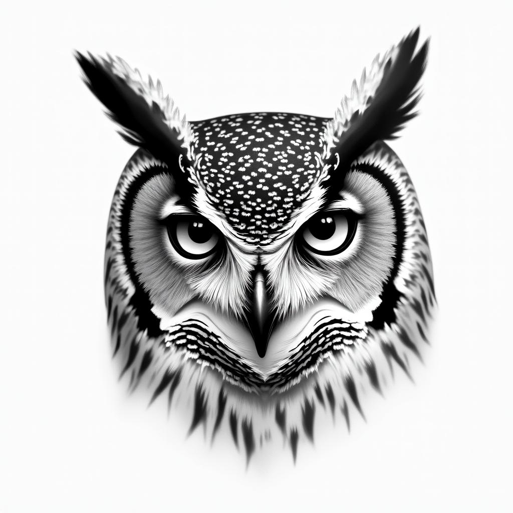 half of an owls facein portrait tattoo style, featuring a highly realistic and detailed depiction - Variation 2