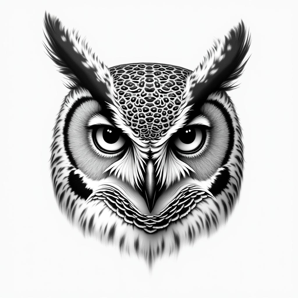 half of an unfinished drawing of an owls facehigly detailed tattoo - Variation 3