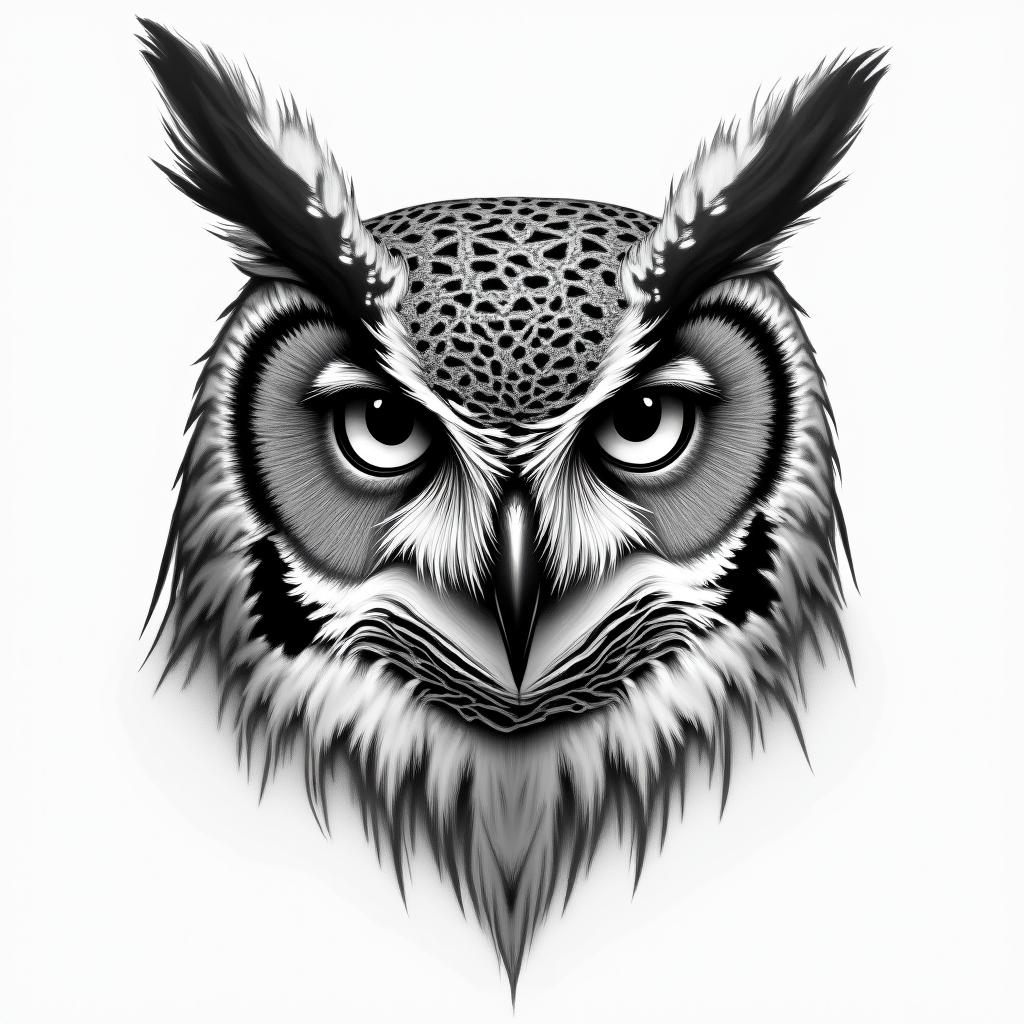 half of an unfinished drawing of an owls facehigly detailed tattoo - Variation 2