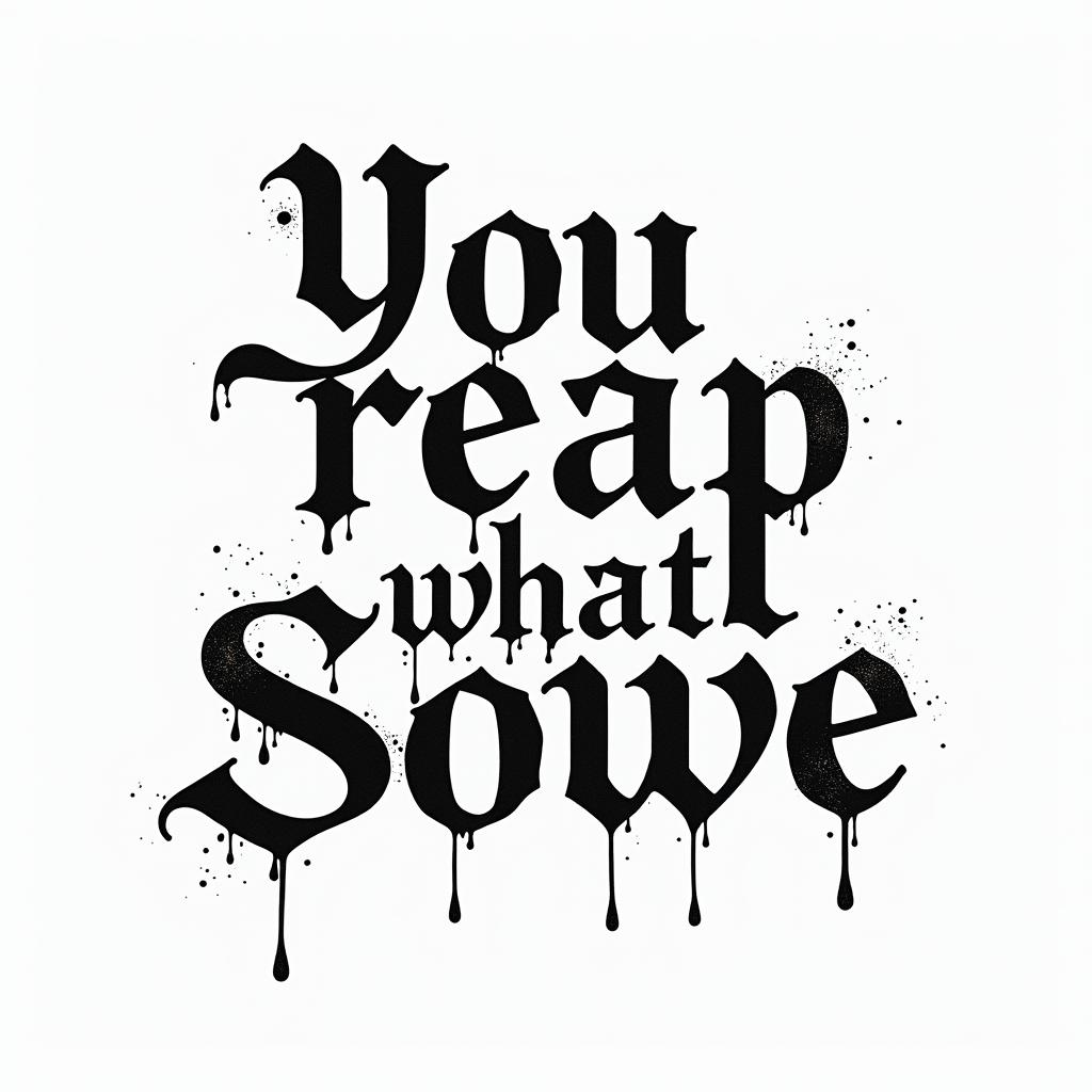 You Reap What You Sowetext-based tattoo, gothic font ultra-realistic, perfectly placed, high-quality font design, photo-realistic shading, 8k, high quality, finely detailed typography - Variation 3