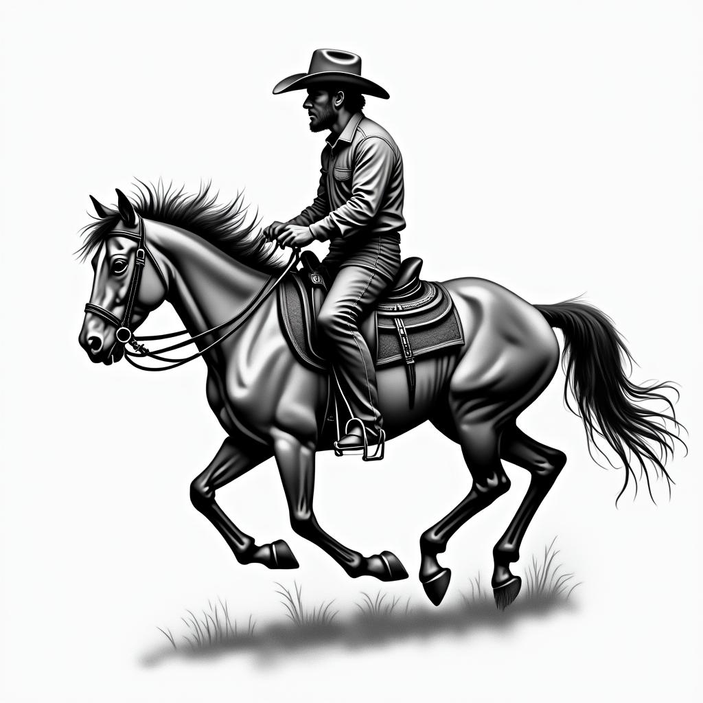 Western ridingin authentic tattoo style, incorporating traditional modifications, bold black outlines, solid color fills, featuring classic authentic elements - Variation 2