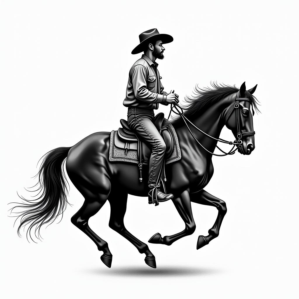 Western ridingin authentic tattoo style, incorporating traditional modifications, bold black outlines, solid color fills, featuring classic authentic elements - Variation 3