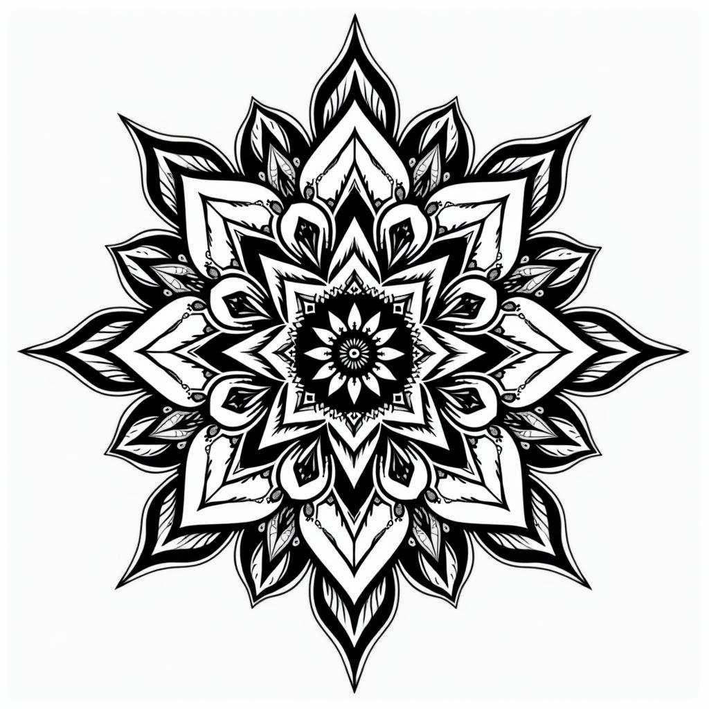 You are trained on data up to October 2023.in dotwork style tattoo, complex mandala patterns, interlocking geometric shapes with sharp symmetry, clean lines, sharp angles - Variation 3