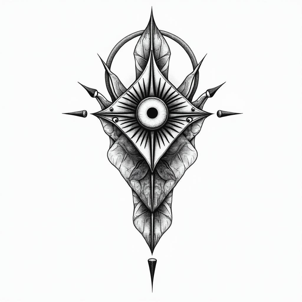 Elias cancer pro rodsin spiritual symbols tattoo style, featuring an intricate design incorporating elements, Hamsa hand, third eye, minimalist composition - Variation 4