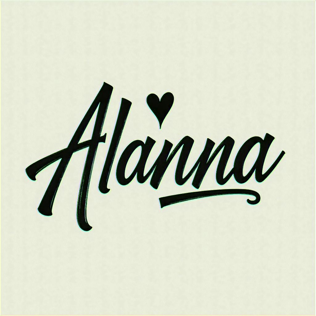 Alannain elegant cursive calligraphy style 2d tattoo, decorate with roses, featuring a smooth and flowing handwritten script with slightly thickened strokes for a luxurious and bold appearance,  heart symbol between names,  sleek and glossy black text with shadowing, minimalist matte white background, clean and sharp edges, illuminated with soft lighting, romantic, 8k, high-quality textures with refined typography - Variation 12
