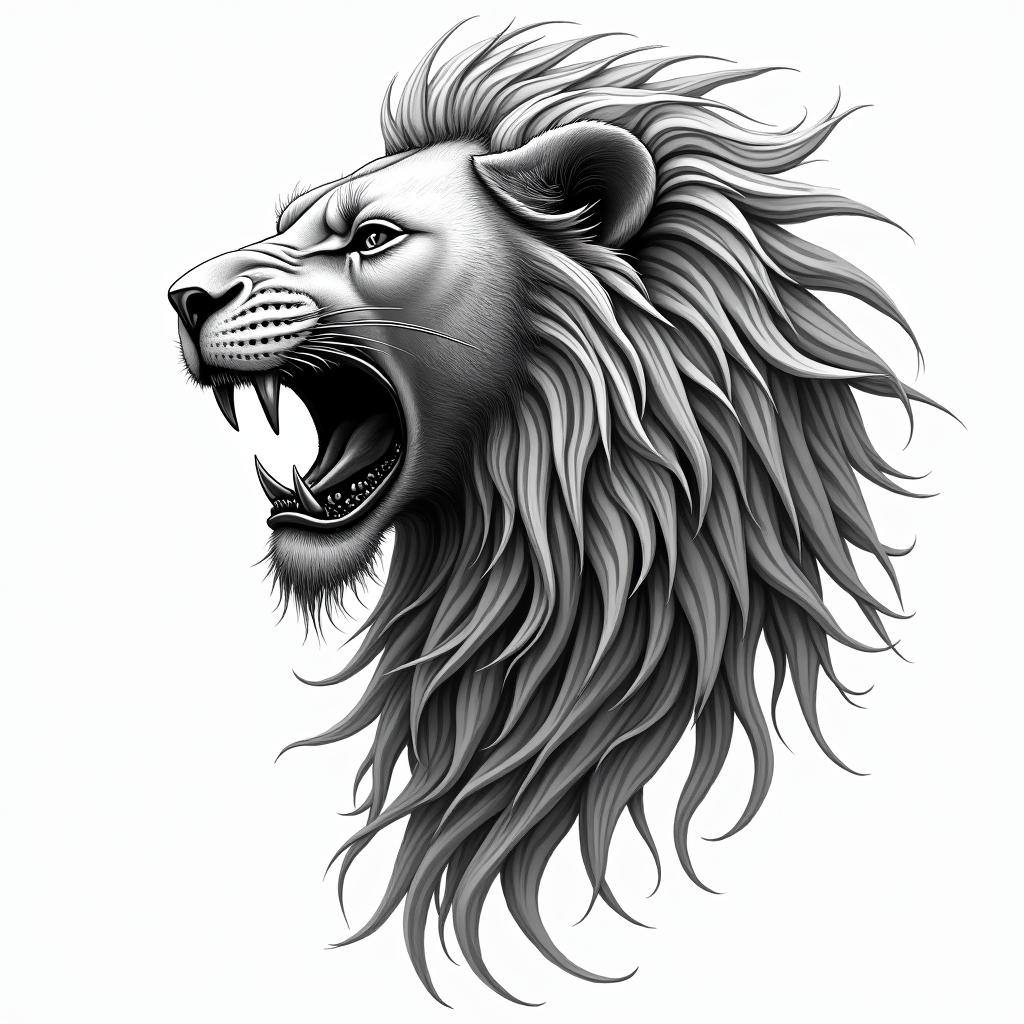 Roaring lion with a flowing manetattoo in biomechanic style, the tattoo covered by robotic elements of futuristic cyberpunk design, robotic features detail, showcasing intricate mechanical components - Variation 3