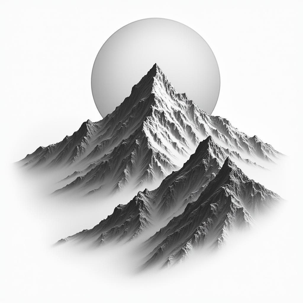 Mountain range with a rising sunhigly detailed tattoo - Variation 4