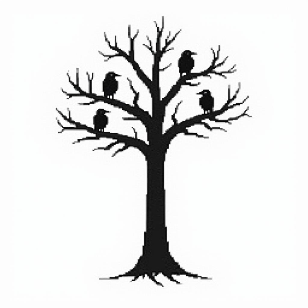 Tree with crowsin 8-bit tattoo style, minimalistic pixel style tattoo, pixel art with simplified shapes and retro gaming visuals, inspired by 8-bit pixel based detailing - Variation 4