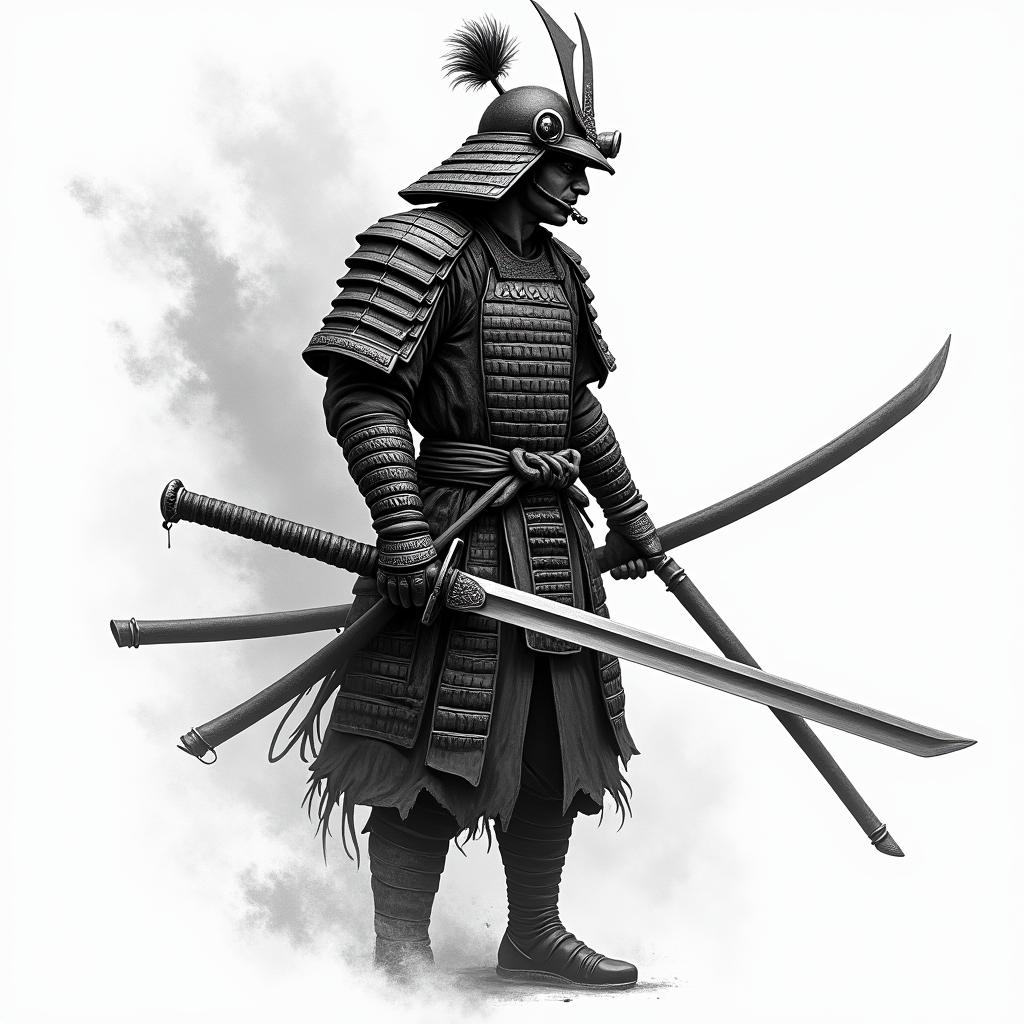 Samurai with a katanahigly detailed tattoo - Variation 3