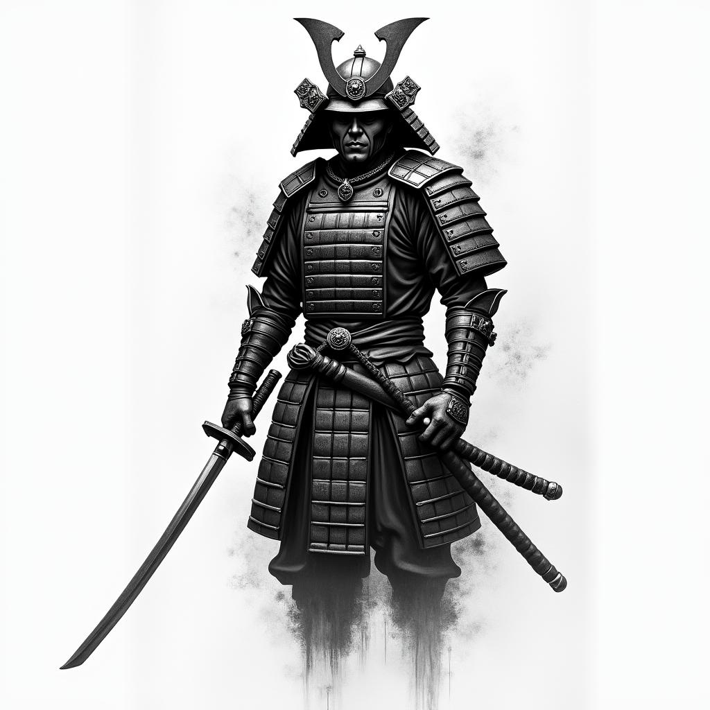 Samurai with a katanahigly detailed tattoo