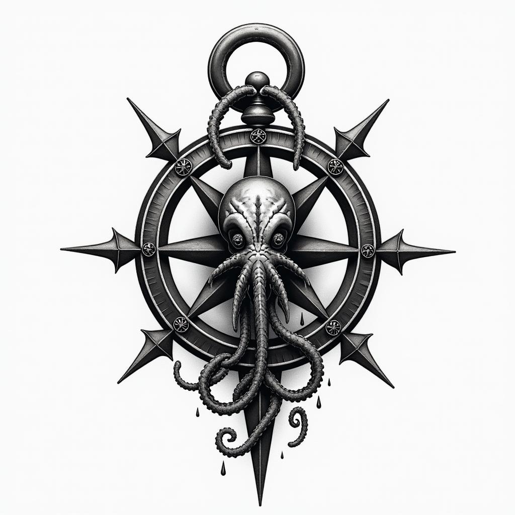 Nautical compass with kraken

higly detailed tattoo