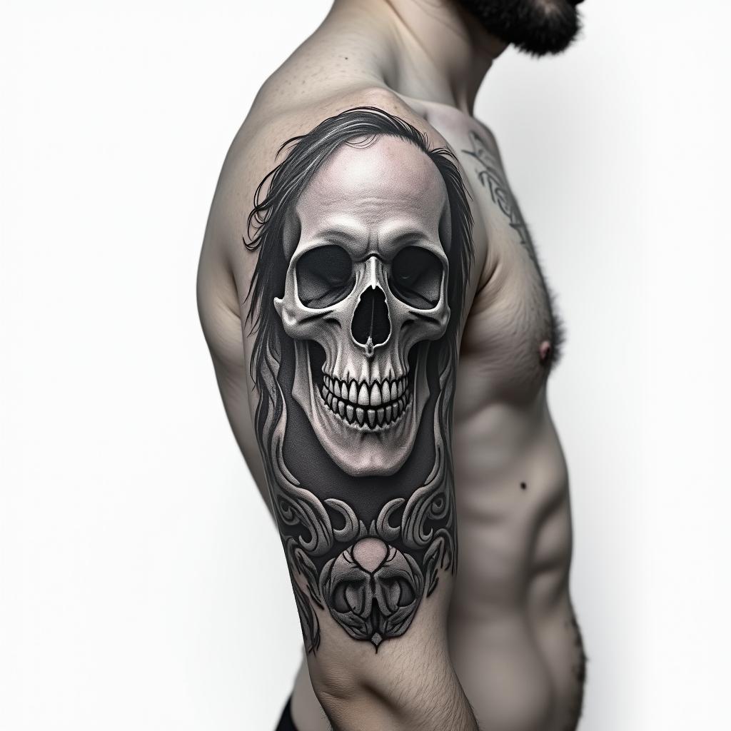 Upper arm Chicano tattoohigly detailed tattoo - Variation 4