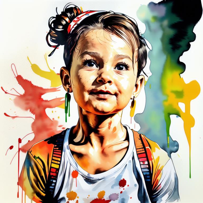  vibrant watercolor portrait with graffiti style face, fully white background, ,face with soft blending of warm and cool tones (orange, yellow, green),using shades of colors, contrast between light and shadow on the face, Bold color splashes and abstract drips in the background for a dynamic, artistic vibe, highly detailed tattoo, fully white background , dskinkpunkundefined