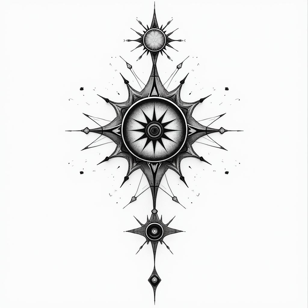 Astral projectionin spiritual symbols tattoo style, featuring an intricate design incorporating elements, Hamsa hand, third eye, minimalist composition - Variation 2