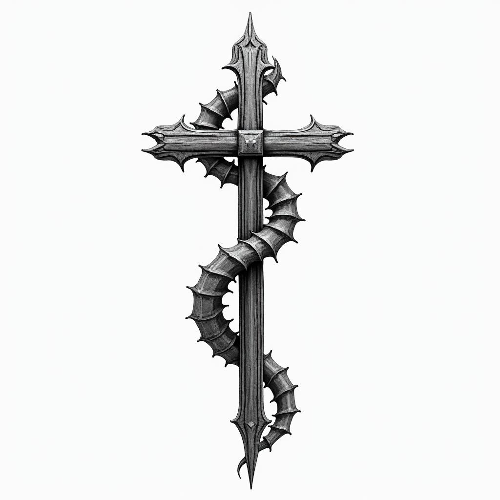 Spine, psalm 23. Fire sign. Cross
higly detailed tattoo