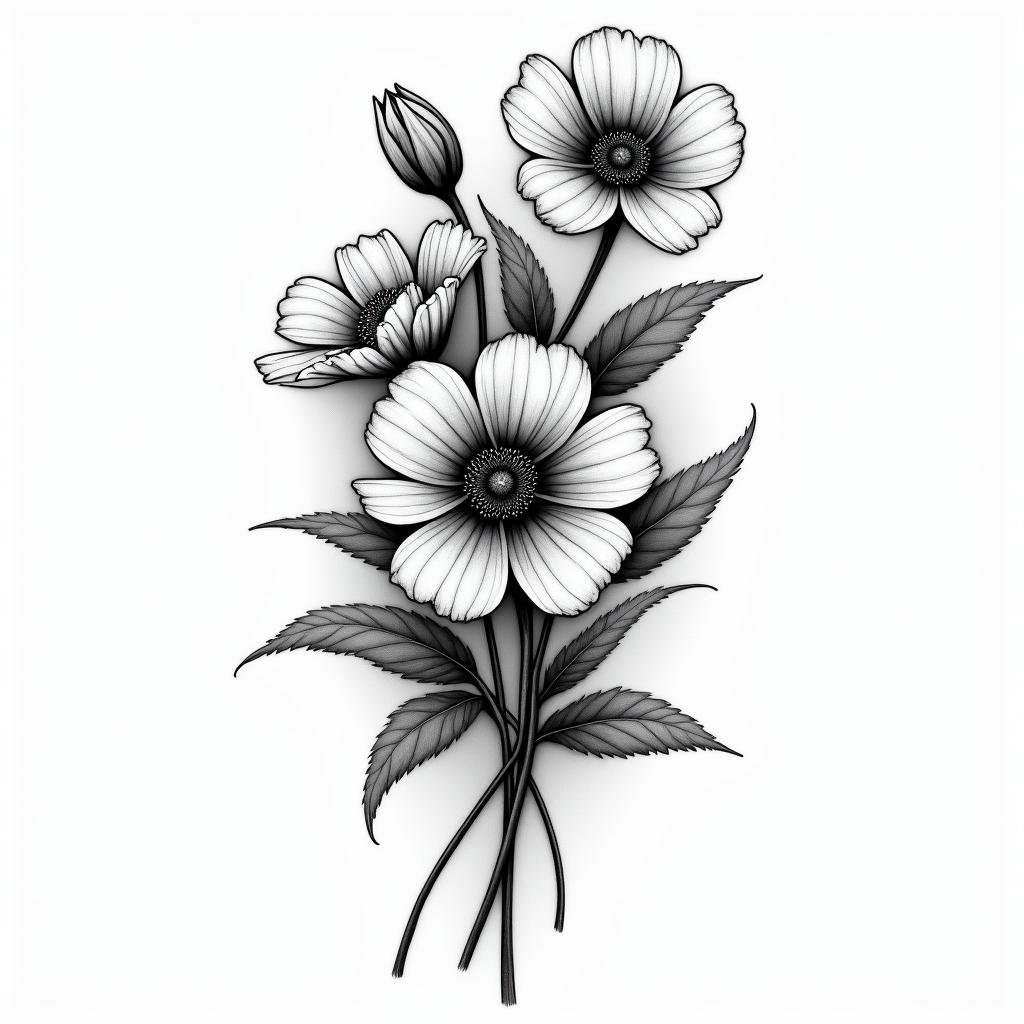 Flowershigly detailed tattoo - Variation 6