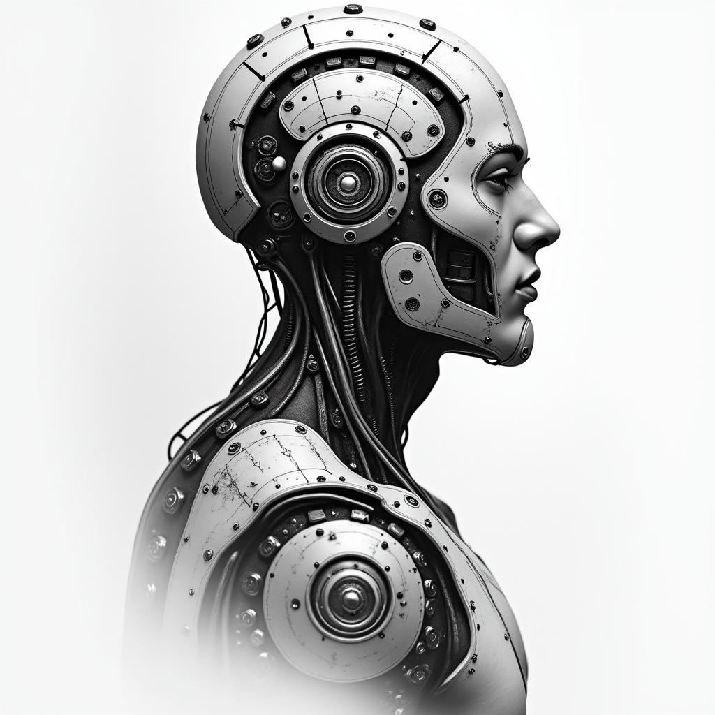 Not anonymous man Geminitattoo in biomechanic style, the tattoo covered by robotic elements of futuristic cyberpunk design, robotic features detail, showcasing intricate mechanical components - Variation 2