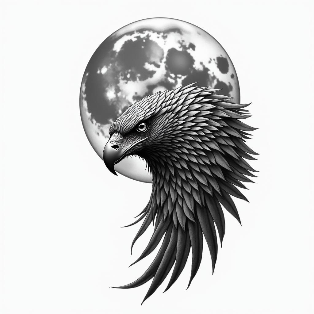 Hawk moonhigly detailed tattoo - Variation 4