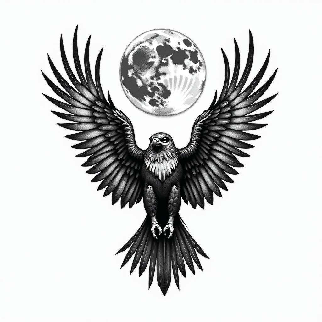 Hawk moonhigly detailed tattoo - Variation 2