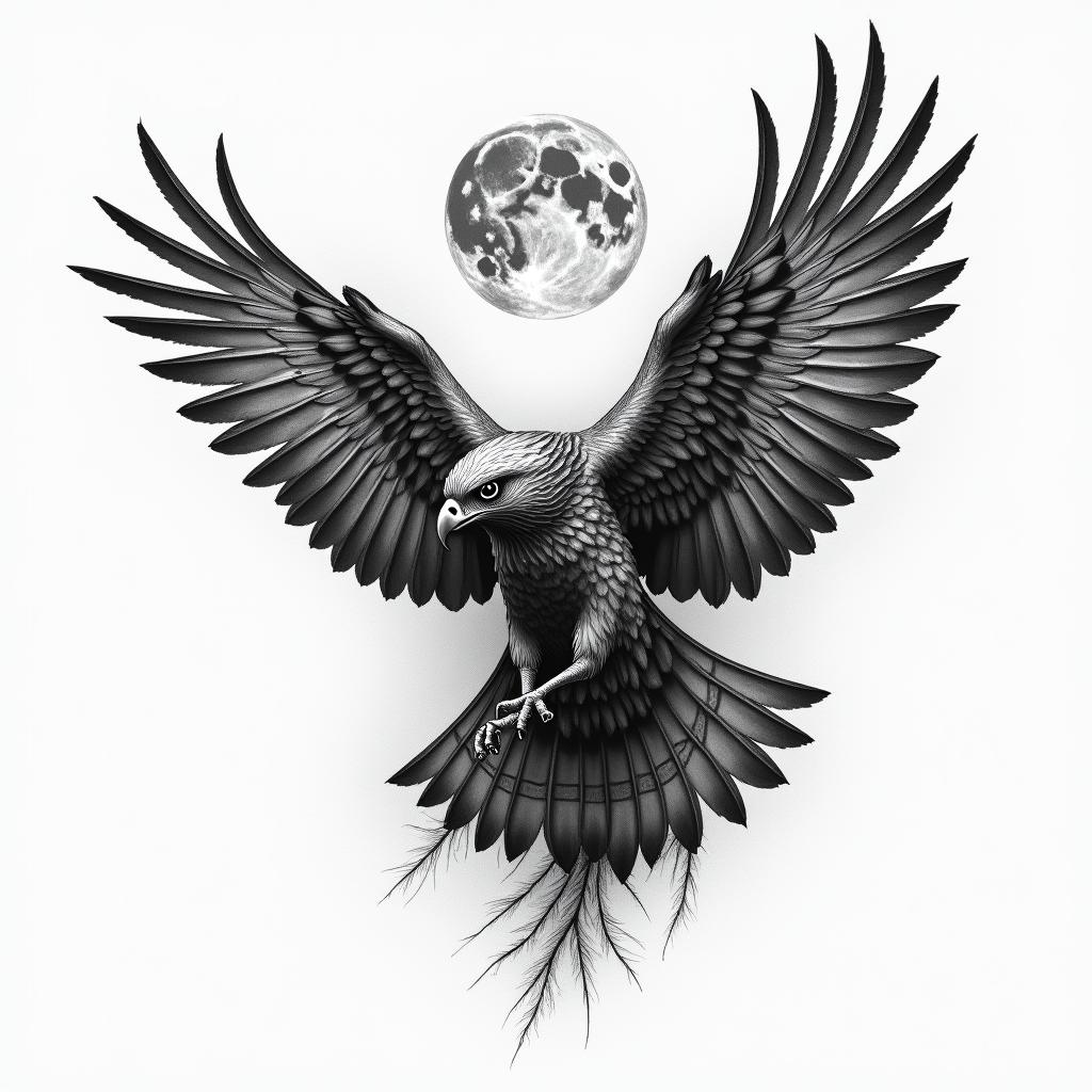 Hawk moonhigly detailed tattoo - Variation 3