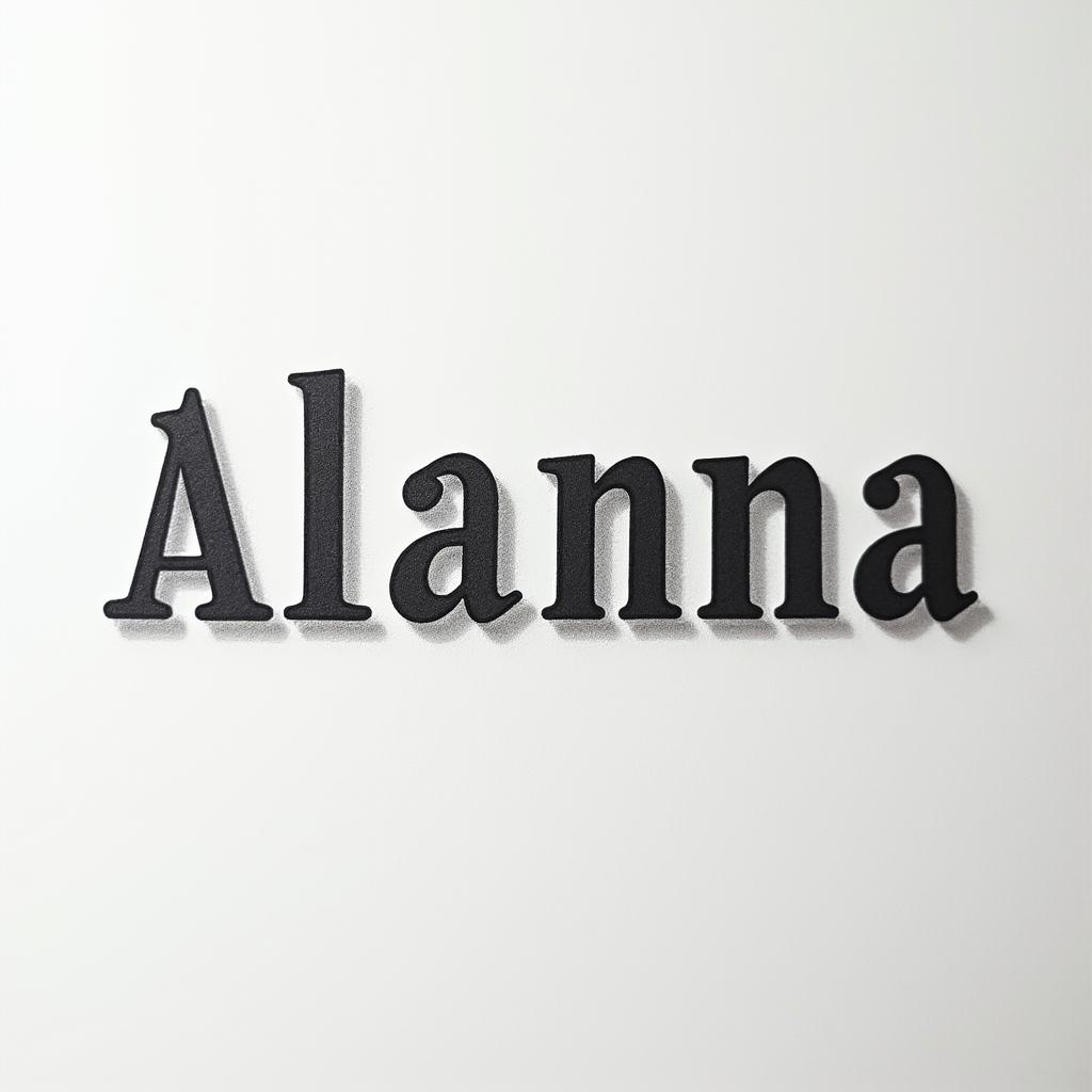 Alannaminimalist text-based tattoo, Monospace font ultra-realistic, perfectly placed, high-quality font design, photo-realistic shading, 8k, high quality, finely detailed typograph