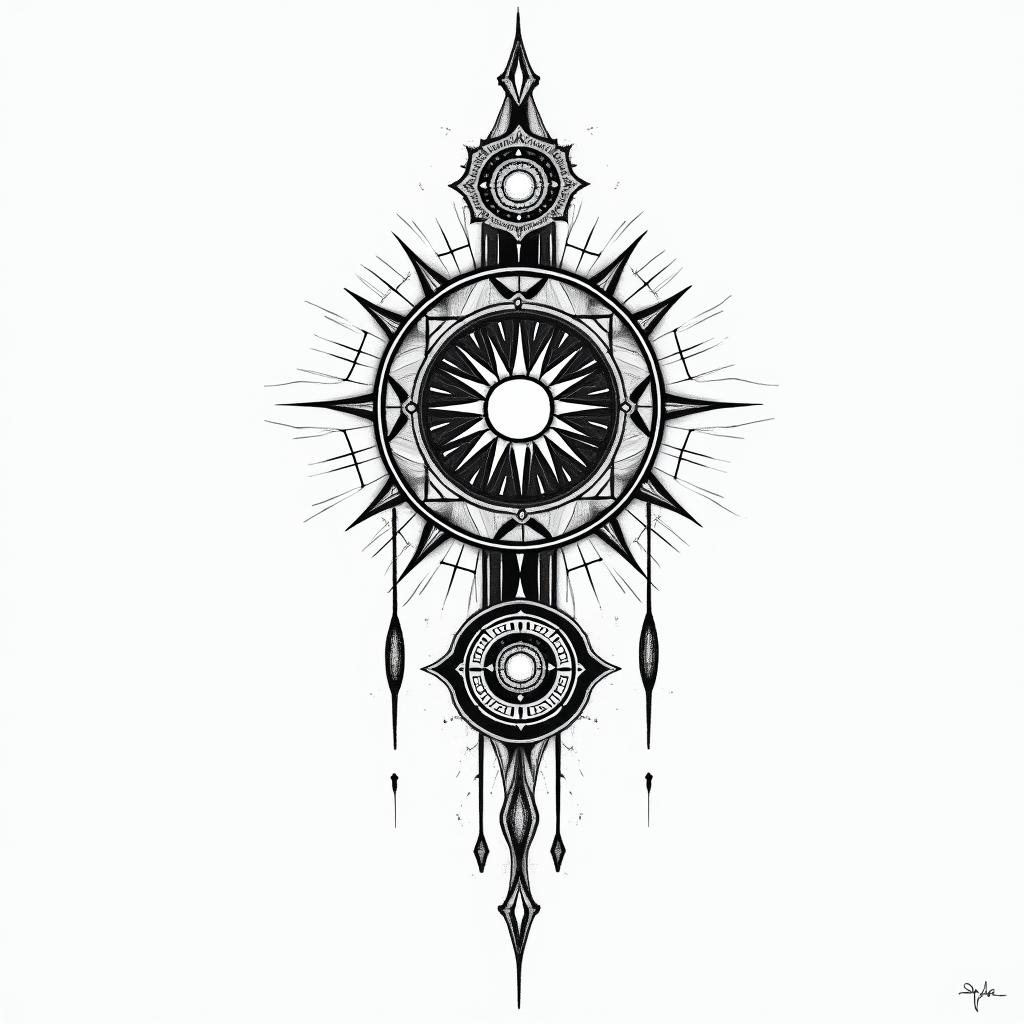 Danilo, Leo, Flintin spiritual symbols tattoo style, featuring an intricate design incorporating elements, Hamsa hand, third eye, minimalist composition