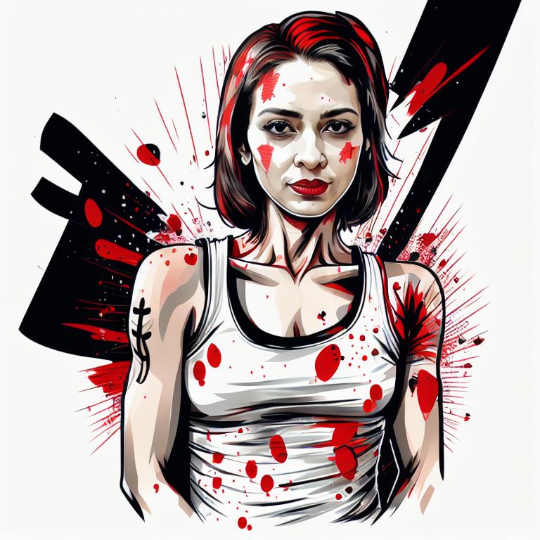 trash polka tattoo style, showcasing bold black and red ink with dynamic brush strokes and splatters. Incorporates abstract elements and expressive, chaotic lines on a solid white background. Detailed design with a high-contrast soft colored near white toned look, blending realism and abstraction to create an intense visual impactundefined - Variation 12