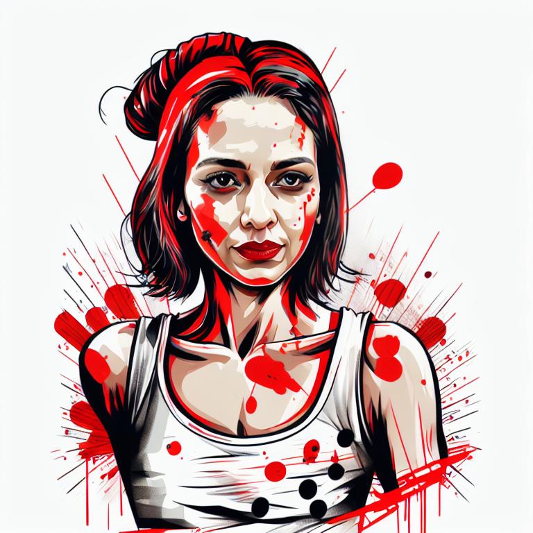 trash polka tattoo style, showcasing bold black and red ink with dynamic brush strokes and splatters. Incorporates abstract elements and expressive, chaotic lines on a solid white background. Detailed design with a high-contrast soft colored near white toned look, blending realism and abstraction to create an intense visual impactundefined - Variation 11