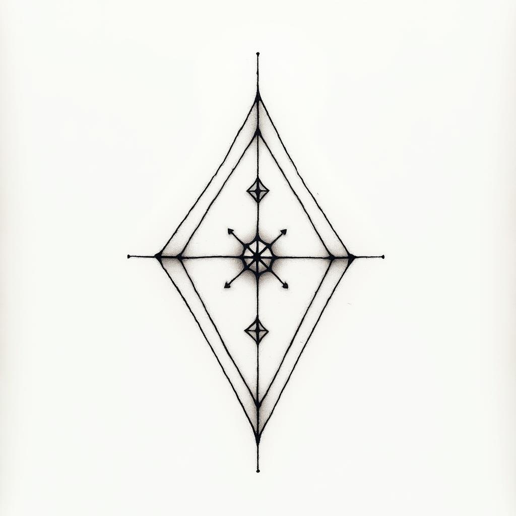 Diamond 27 Geminiin minimalist style tattoo, featuring simple shapes and fine lines, with minimal shading and details, tiny triangles, creating a sense of balance and harmony