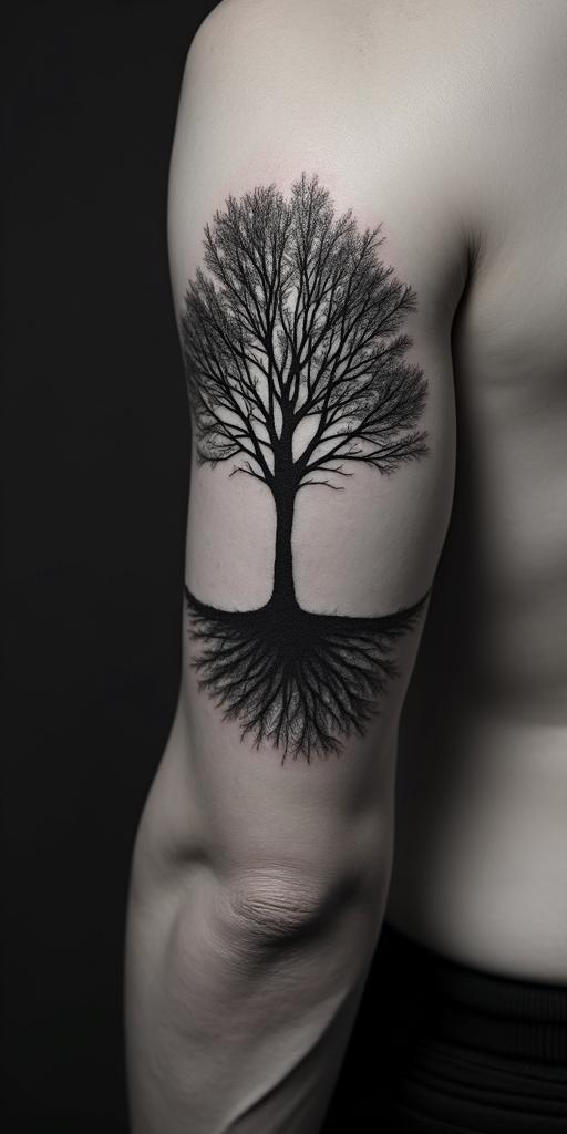 Treein realism tattoo style, featuring a highly detailed, lifelike, capturing every detail, photorealistic, ultra realistic, intricate shading, smooth and sharp,   - Variation 3
