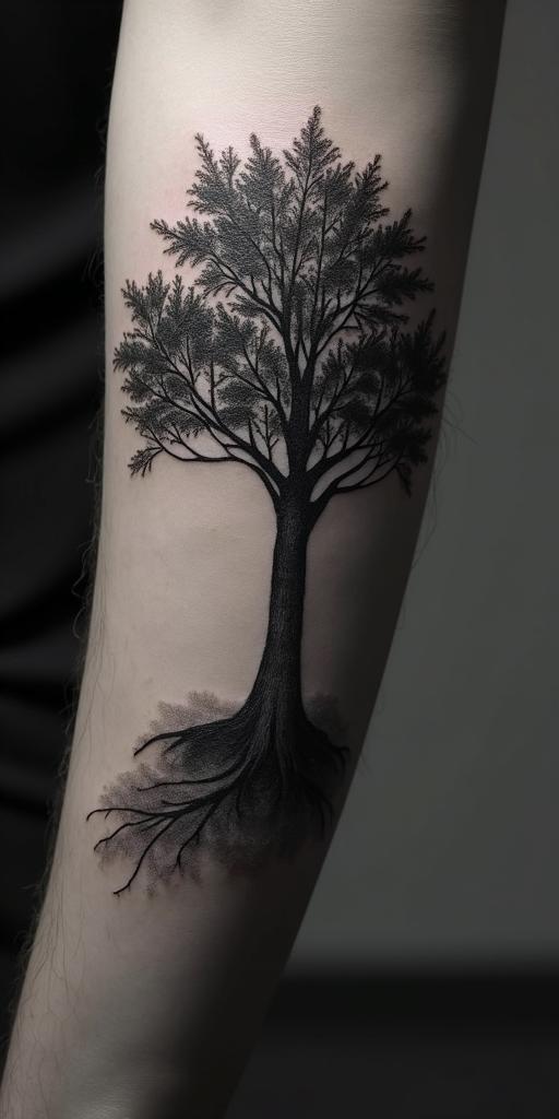 Treein realism tattoo style, featuring a highly detailed, lifelike, capturing every detail, photorealistic, ultra realistic, intricate shading, smooth and sharp,   - Variation 2