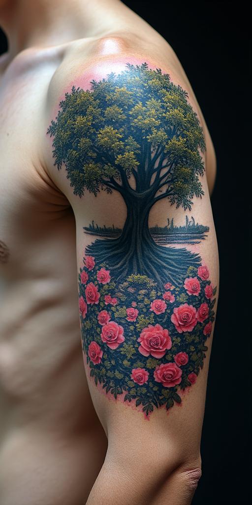 Treein distorted and fragmented tattoo design, featuring a classical statue bust, in a glitch art style with vibrant, overlapping colors of cyan, magenta, and yellow, creating a digital distortion effect