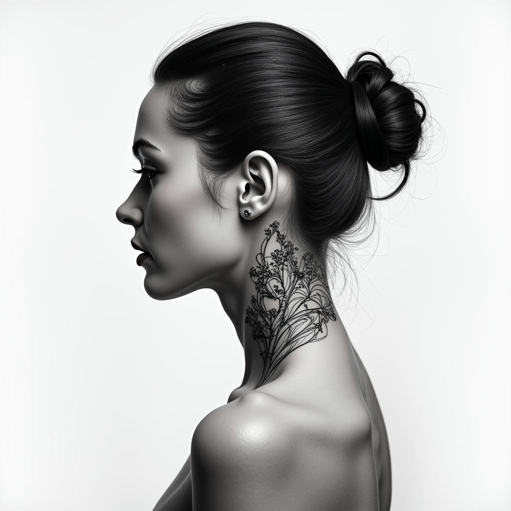 I want a tattoo behind my ear. It should be discreet and embody something like strength, self-discovery, that I have found my home in Mölln. That I have come a long way and will continue to move forward.higly detailed tattoo