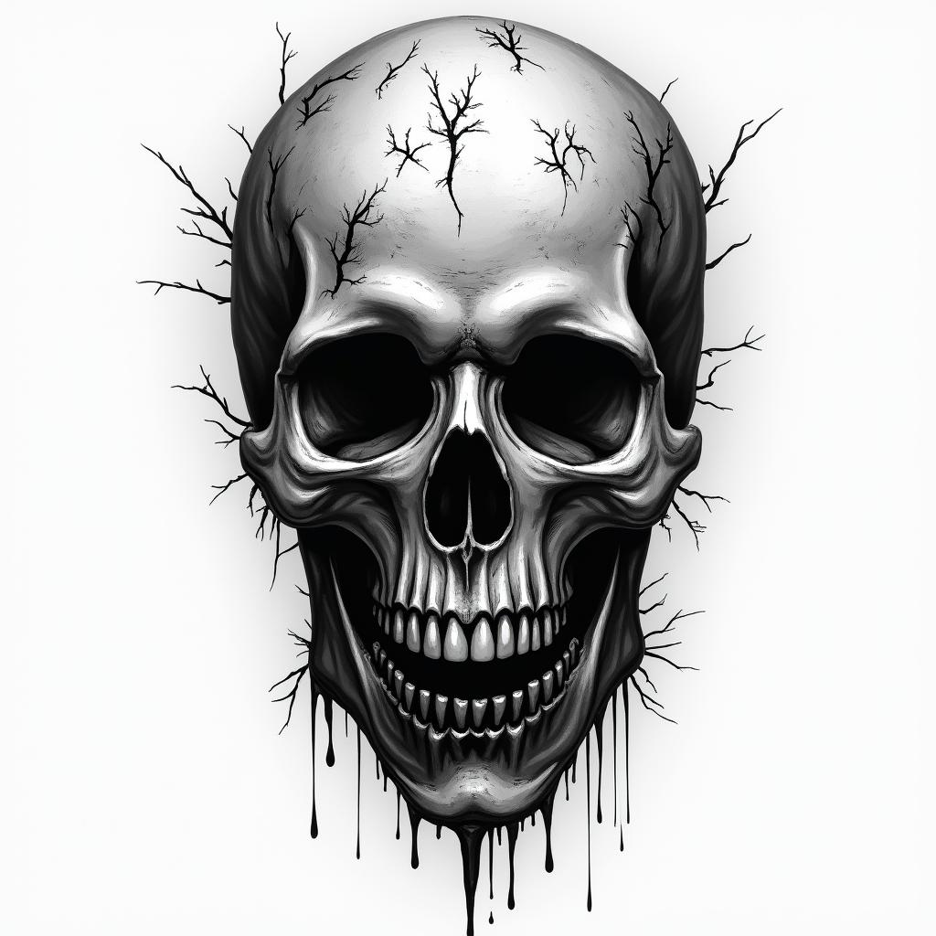 Borderline personality disorder in horror tattoo style, showcasing haunting and unsettling, dark and gritty textures with skulls, eerie faces, jgged designs, bold and intense shading