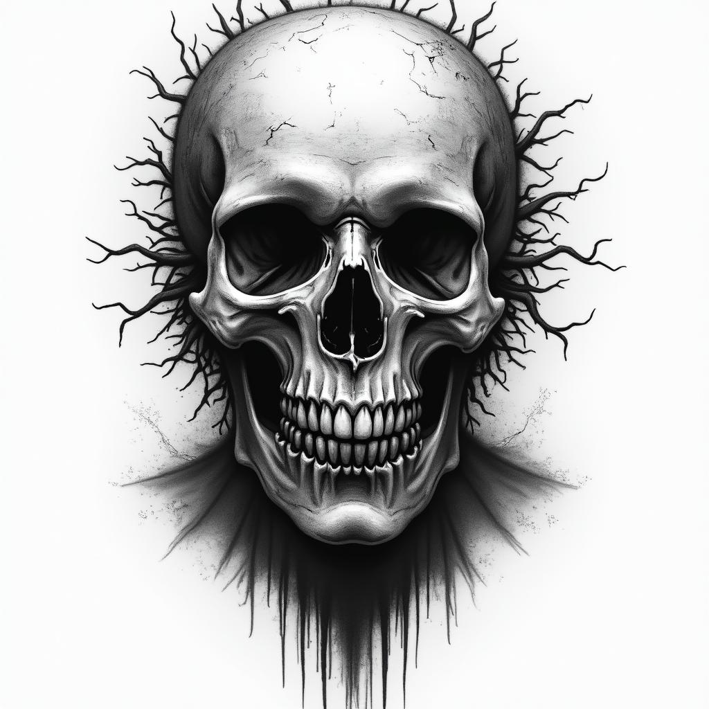 Borderline personality disorder in horror tattoo style, showcasing haunting and unsettling, dark and gritty textures with skulls, eerie faces, jgged designs, bold and intense shading - Variation 4