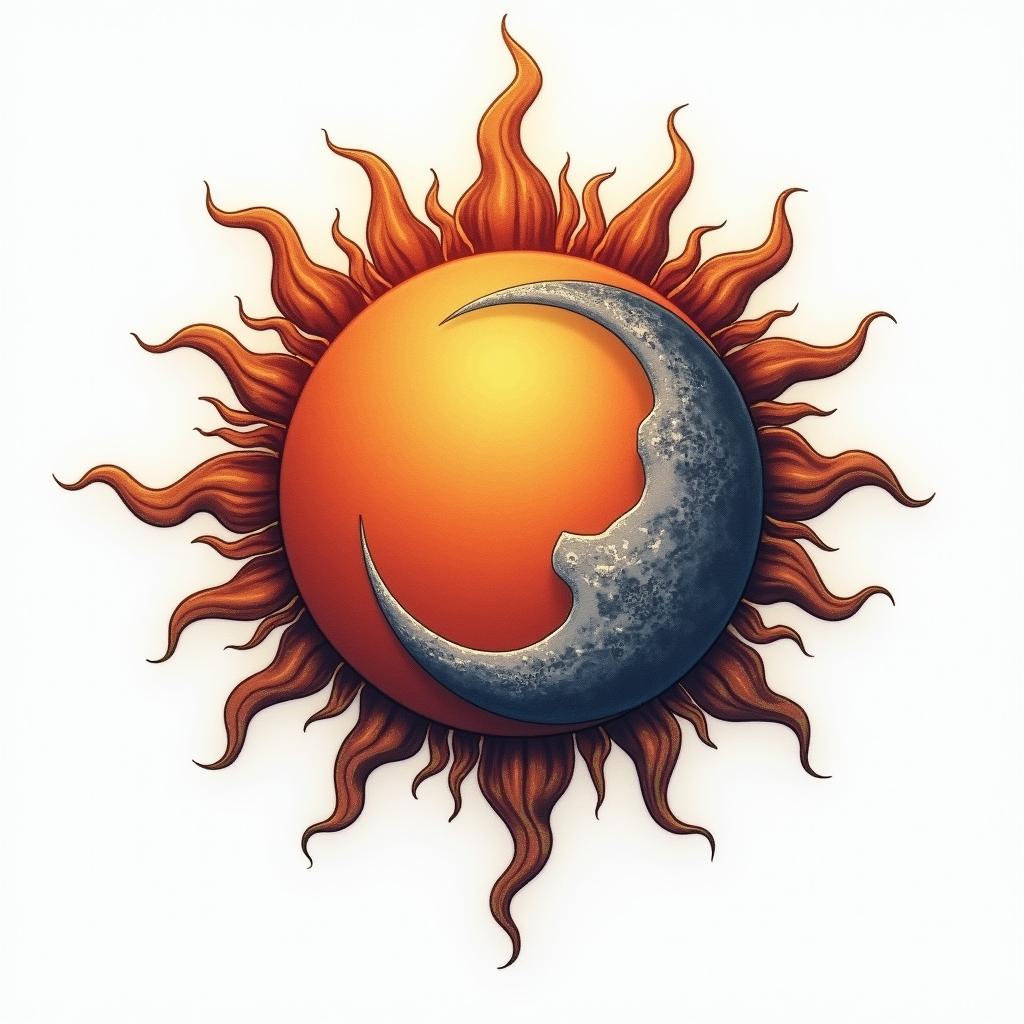 Sun and moon intertwined, glowingminimalist text-based tattoo, Monospace font ultra-realistic, perfectly placed, high-quality font design, photo-realistic shading, 8k, high quality, finely detailed typograph - Variation 2